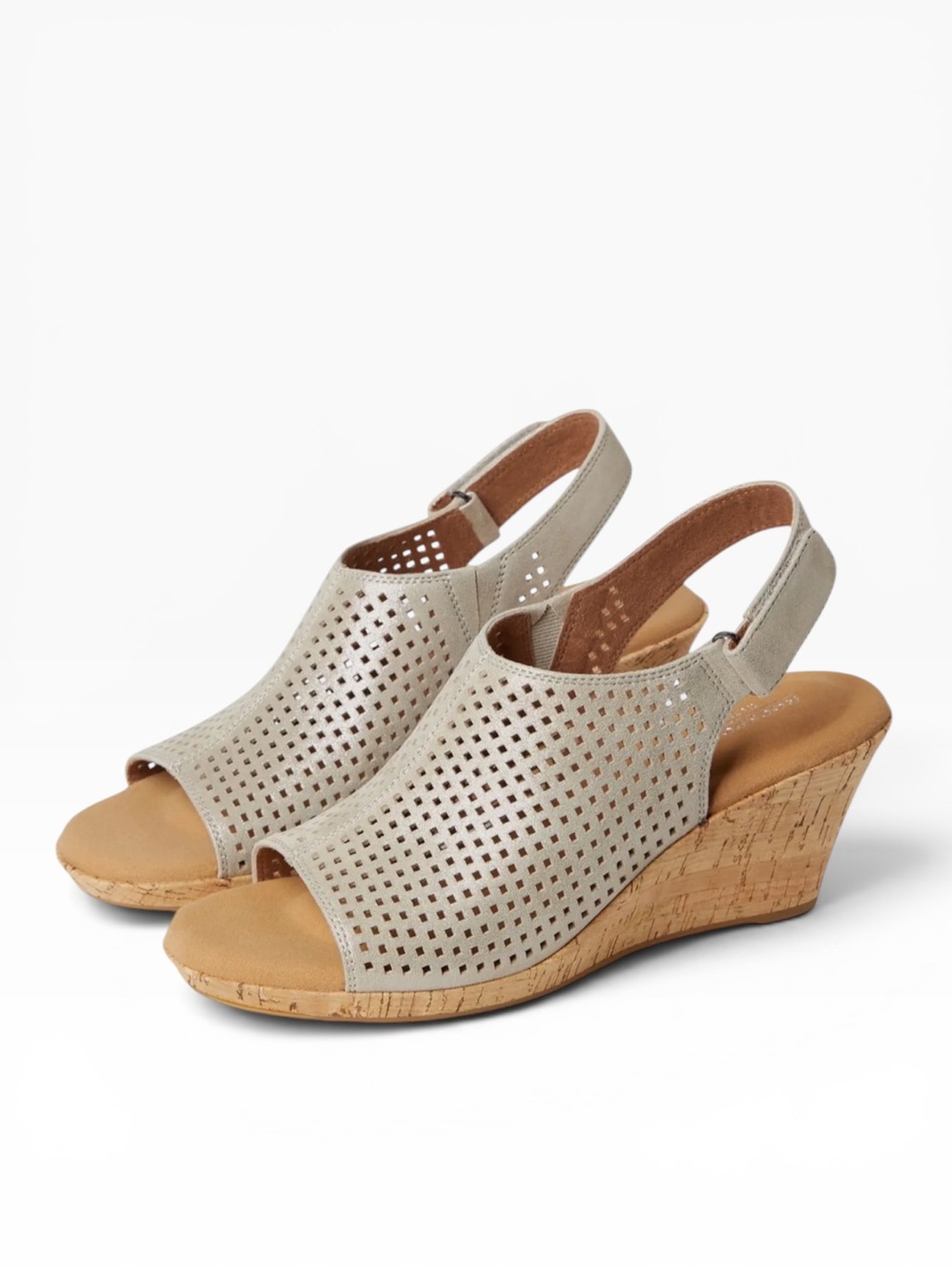 Rockport Briah Perf Sling Wedge Sandal in Taupe Leather Women’s Size 5